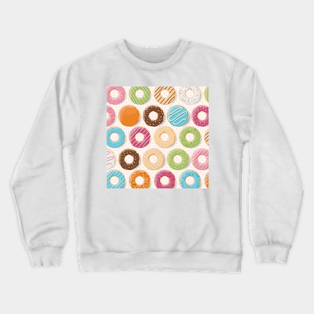 Donut Pattern Dessert Print Crewneck Sweatshirt by bluerockproducts